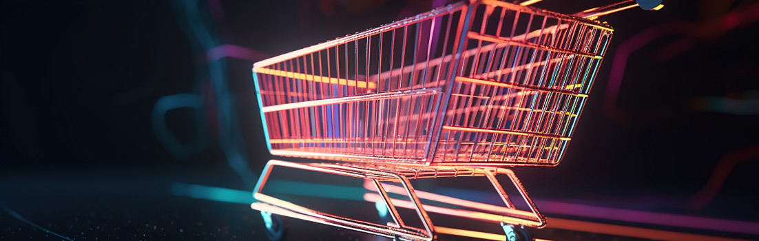 shopping cart with shopping bag moves at the speed of light. Generative Ai