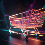 shopping cart with shopping bag moves at the speed of light. Generative Ai